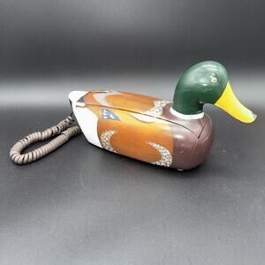 Vintage Telemania Mallard Duck Decoy Wooden Landline Phone Rare Mint Excellent